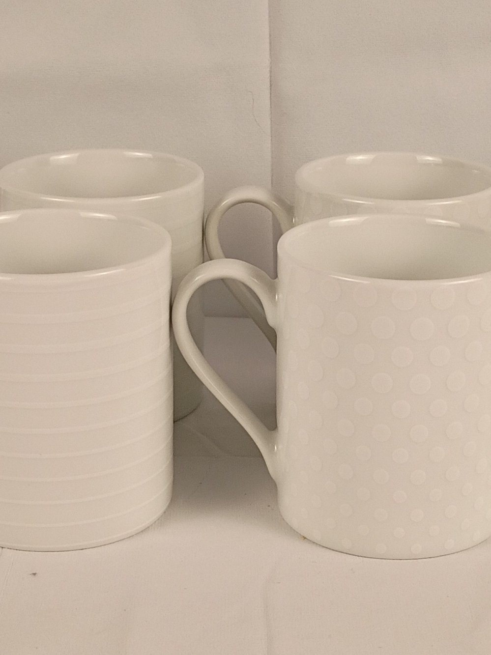 Mikasa Cheers White Porcelain Coffee Mugs Set of 8 Assorted Patterns 12 Oz